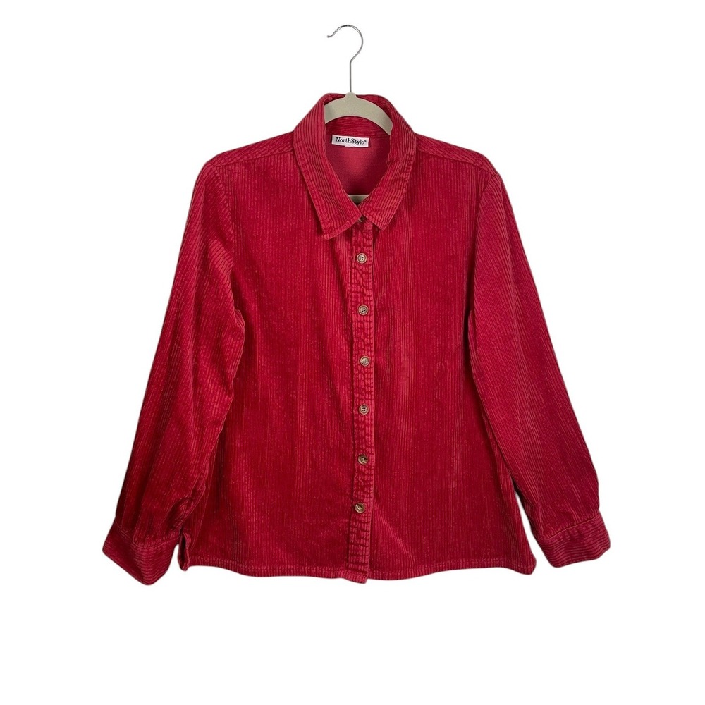 NorthStyle Large Bright Red Corduroy Button Front Shirt 100% Cotton Casual